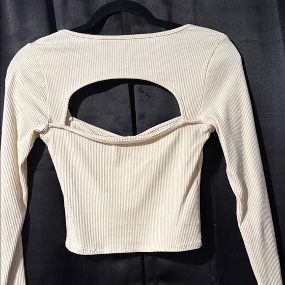 Cream Ribbed Long Sleeve Open Back Top - Picture 4 of 4